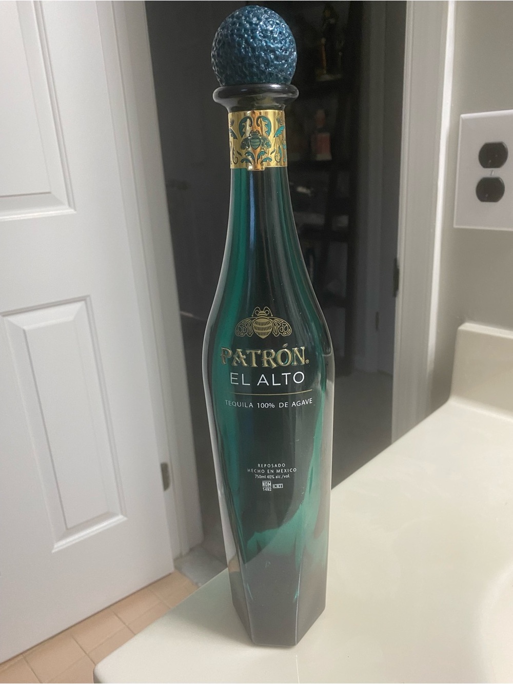 Patrón El Alto Tequila Bottle - Emerald Green EMPTY